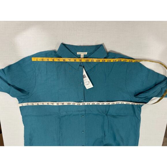 $168 NWT Eileen Fisher Organic Handkerchief Linen Shirt River Blue Sz XL Button - Picture 7 of 12